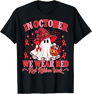 in October We Wear Red Ribbon Week Awareness Women Girls T-Shirt