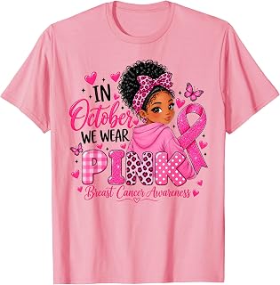 in October We Wear Pink Breast Cancer Kid Black Girl Toddler T-Shirt